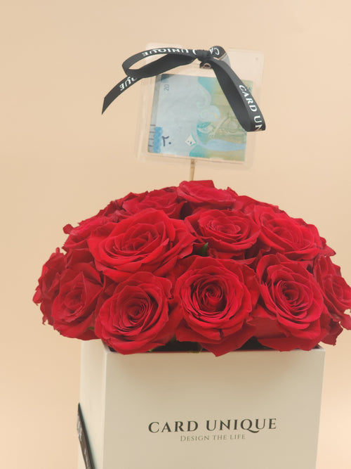 بوكس باقة ورد جوري احمر